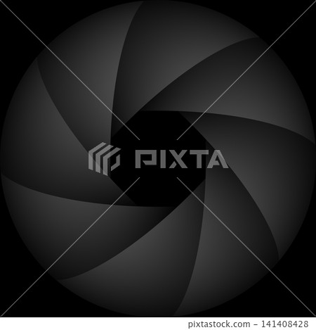 A Dark camera lens aperture shutter diaphragm open on a black background A Dark camera lens aperture shutter diaphragm open on a black background 141408428