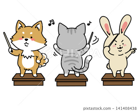 A set of cute animal illustrations for conducting at concerts and recitals: Dog, Cat, Rabbit A set of cute animal illustrations for conducting at concerts and recitals: Dog, Cat, Rabbit 141408438