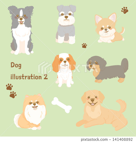 Illustrations of various dog breeds, no borders, soft illustrations. 141408892