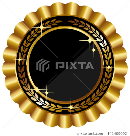 Luxurious rosette-style emblem frame in black and gold. 141409092