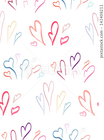 Vector seamless pattern with colorful pastel scribble hearts on white background. Doodle texture with hand drawn symbols of love Vector seamless pattern with colorful pastel scribble hearts on white background. Doodle texture with hand drawn symbols of love 141409211
