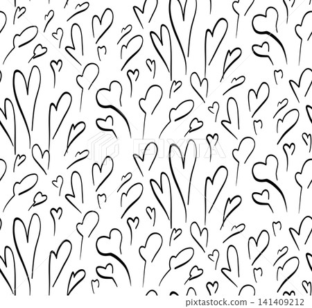 Vector seamless pattern with scribble hearts on white background. Doodle texture with symbols of love Vector seamless pattern with scribble hearts on white background. Doodle texture with symbols of love 141409212