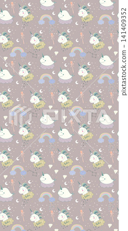 Sweet Kawaii Cartoon Cat Dessert Check Lace and Geometric Seamless Pattern Collection 141409352