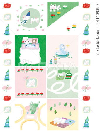 Sweet Kawaii Cartoon Cat Dessert Check Lace and Geometric Seamless Pattern Collection Sweet Kawaii Cartoon Cat Dessert Check Lace and Geometric Seamless Pattern Collection 141409390