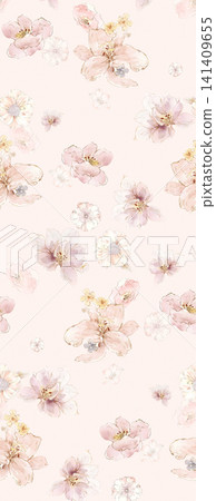 Soft Pastel Watercolor Tulip Rose and Ditsy Wildflower Seamless Pattern Collection 141409655