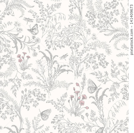 Soft Pastel Watercolor Tulip Rose and Ditsy Wildflower Seamless Pattern Collection Soft Pastel Watercolor Tulip Rose and Ditsy Wildflower Seamless Pattern Collection 141409673