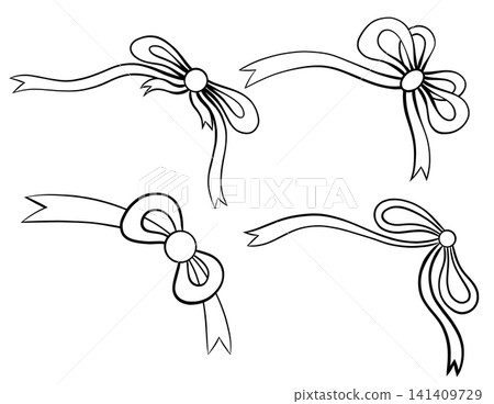 Vector set of contour rococo ribbons. Collection of line art bows for weddings and birthdays. Vector set of contour rococo ribbons. Collection of line art bows for weddings and birthdays. 141409729