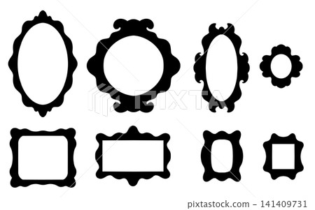 Vector set of black frames silhouettes isolated from the background. Monochrome collection of antique framework clip arts Vector set of black frames silhouettes isolated from the background. Monochrome collection of antique framework clip arts 141409731