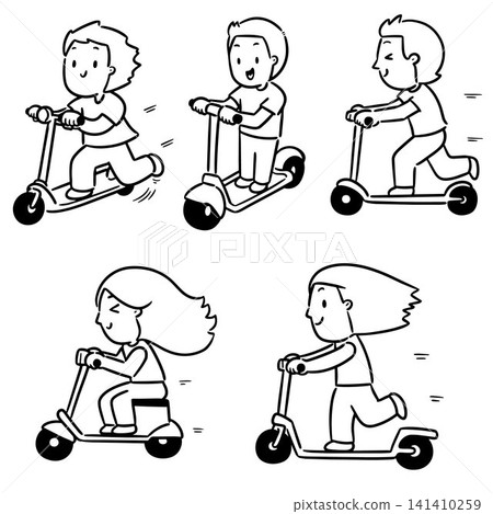 vector set of people riding scooter vector set of people riding scooter 141410259