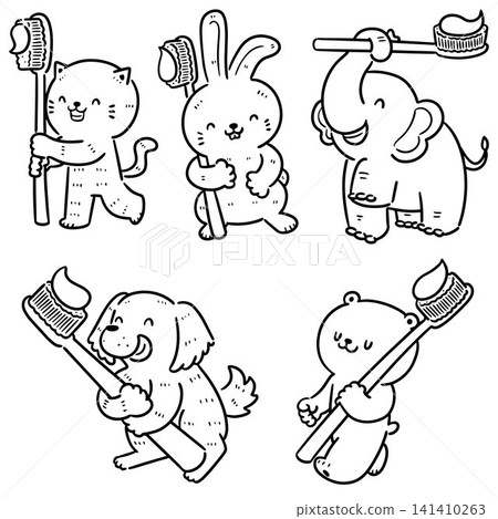 vector set of animal with toothbrush vector set of animal with toothbrush 141410263