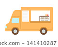Orange food truck serving food 141410287