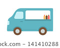 A blue food truck selling drinks 141410288
