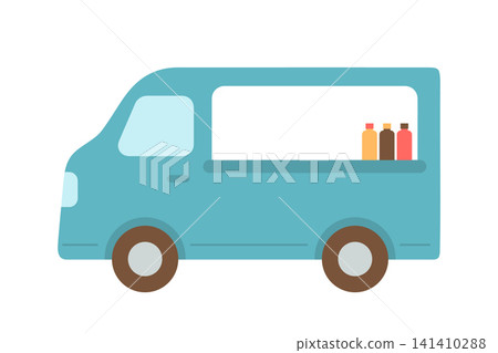 一輛藍色的餐車,販售飲料 一輛藍色的餐車,販售飲料 141410288