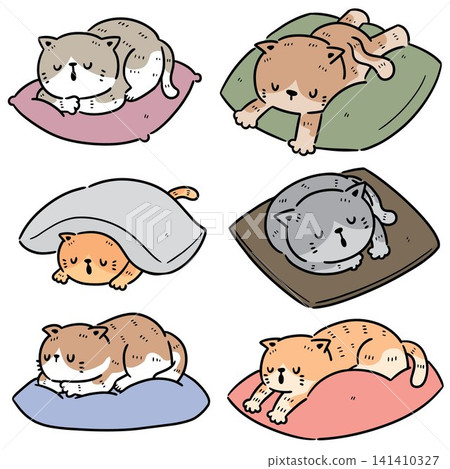 vector set of cat on pillow 141410327