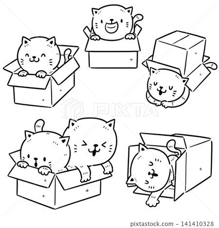 vector set of cat in paper box vector set of cat in paper box 141410328