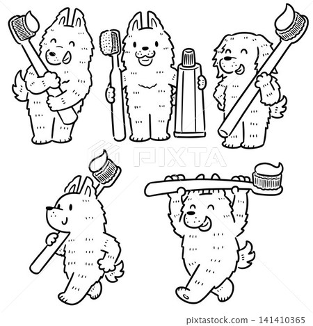 vector set of dog and toothbrush 141410365