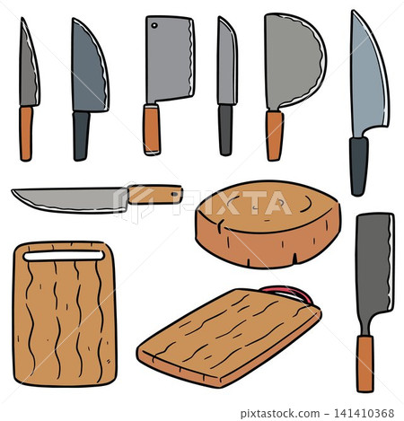 vector set of knife and chopping board vector set of knife and chopping board 141410368