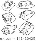 Hand drawn illustration of dog lying on pillow 141410425