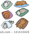 Hand drawn illustration of dog lying on pillow 141410426