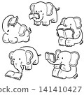 Hand drawn illustration of elephant reading books 141410427