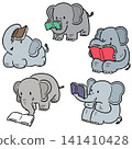 Hand drawn illustration of elephant reading books 141410428