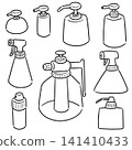 Hand drawn illustration of plastic pump bottle and spray bottle 141410433