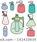 Hand drawn illustration of plastic pump bottle and spray bottle 141410434
