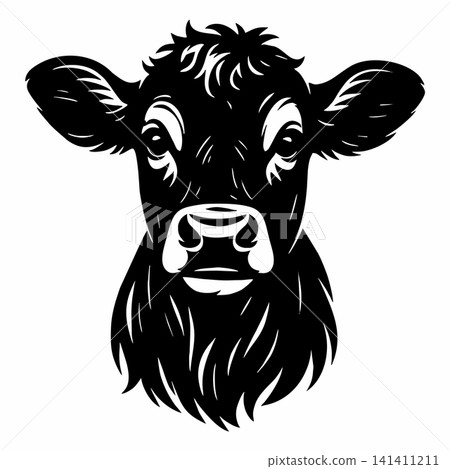 Black-and-white vector portrait illustration of a calf. Black-and-white vector portrait illustration of a calf. 141411211