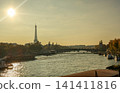 Eiffel Tower and Seine river at sunset with Pont Alexandre III, iconic Paris travel destination 141411816