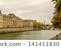 Seine River in Paris, France, with historical buildings, Pont Neuf, and the Eiffel Tower in autumn 141411830