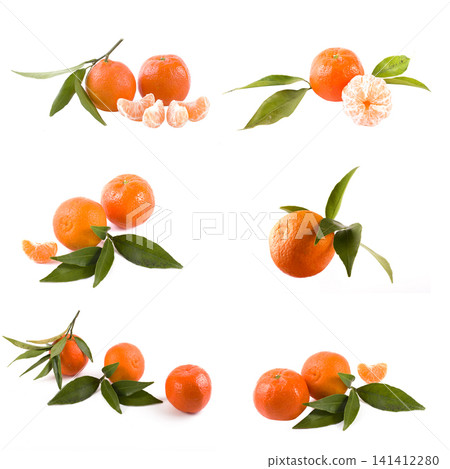 fresh mandarines isolated on white background. Oranges are arranged in rows. Placed on a white background. fresh mandarines isolated on white background. Oranges are arranged in rows. Placed on a white background. 141412280