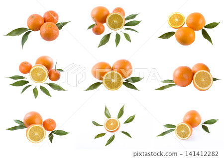 Oranges on a white background. Fresh citrus fruits on a white background. 141412282