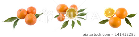 Oranges on a white background. Fresh citrus fruits on a white background. Oranges on a white background. Fresh citrus fruits on a white background. 141412283