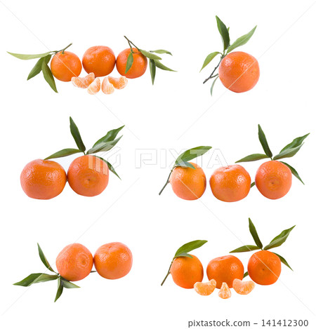 Oranges on a white background. Fresh citrus fruits on a white background. Oranges on a white background. Fresh citrus fruits on a white background. 141412300