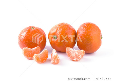fresh mandarines isolated on white background. Oranges are arranged in rows. Placed on a white background. fresh mandarines isolated on white background. Oranges are arranged in rows. Placed on a white background. 141412358
