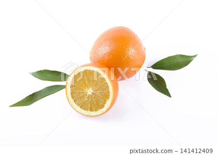 Oranges on a white background. Fresh citrus fruits on a white background. Oranges on a white background. Fresh citrus fruits on a white background. 141412409