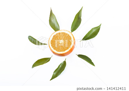 Oranges on a white background. Fresh citrus fruits on a white background. Oranges on a white background. Fresh citrus fruits on a white background. 141412411