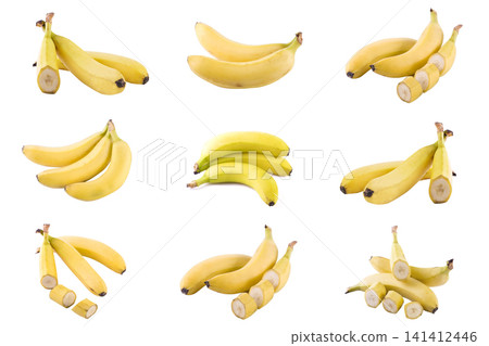 Bananas on a white background. Fresh tropical fruits on a white background. Bananas on a white background. Fresh tropical fruits on a white background. 141412446