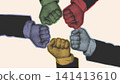Diverse Colorful Halftone Fists Circle Teamwork Illustration 141413610
