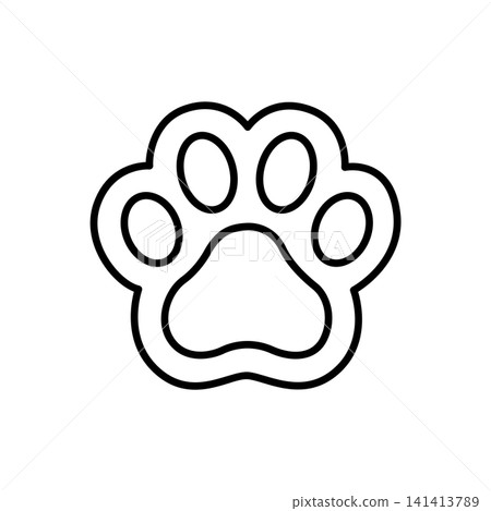 Simple bold line icon of a cat paw print. Versatile symbol for pet shop branding, animal tracks, and cat walk paths. Simple bold line icon of a cat paw print. Versatile symbol for pet shop branding, animal tracks, and cat walk paths. 141413789