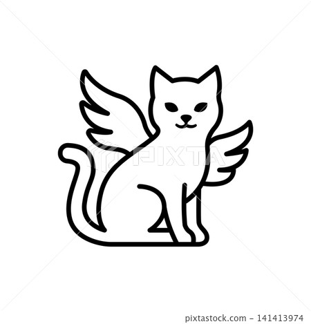 Cute minimalist line icon of a cat with angel wings. Suitable for pet memorial, fairy tale themes, and guardian pet concepts. Cute minimalist line icon of a cat with angel wings. Suitable for pet memorial, fairy tale themes, and guardian pet concepts. 141413974