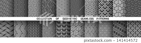 Geometric set of seamless black and gray patterns. Simple vector graphics Geometric set of seamless black and gray patterns. Simple vector graphics 141414572