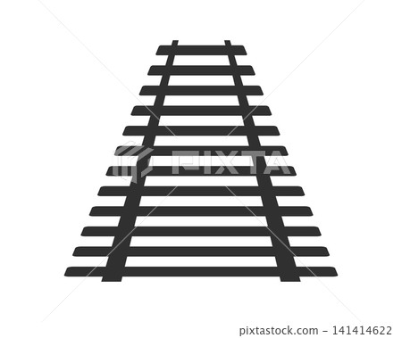 Straight rail road part in perspective isolated on white background. Black railway silhouette fading into distance. Vector graphic illustration Straight rail road part in perspective isolated on white background. Black railway silhouette fading into distance. Vector graphic illustration 141414622