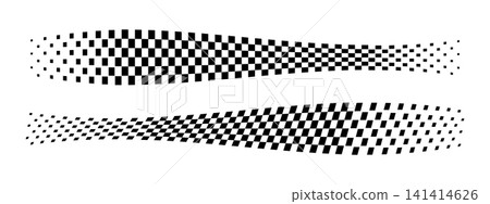 Distorted checkered banners with faded effect. Taxi or police car borders. Rally flag textures. Karting, motocross or chess game competitions print. Start or finish concept. Vector illustration Distorted checkered banners with faded effect. Taxi or police car borders. Rally flag textures. Karting, motocross or chess game competitions print. Start or finish concept. Vector illustration 141414626