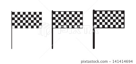 Set of race flags with checkered black and white texture isolated on white background. Start or finish signal on sport car competitions. Rally, karting or motocross props. Vector graphic illustration Set of race flags with checkered black and white texture isolated on white background. Start or finish signal on sport car competitions. Rally, karting or motocross props. Vector graphic illustration 141414694