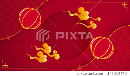 Red and gold Chinese background with round frame Red and gold Chinese background with round frame 141414754
