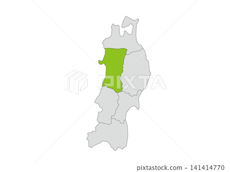 A grayscale vector illustration of the six prefectures of the Tohoku region, with Akita Prefecture highlighted in green. A grayscale vector illustration of the six prefectures of the Tohoku region, with Akita Prefecture highlighted in green. 141414770
