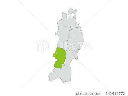 A grayscale vector illustration of the six prefectures of the Tohoku region, with Yamagata Prefecture highlighted in green. A grayscale vector illustration of the six prefectures of the Tohoku region, with Yamagata Prefecture highlighted in green. 141414772