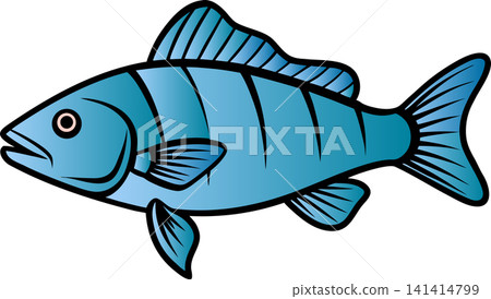 Blue and black fish illustration side view. 141414799