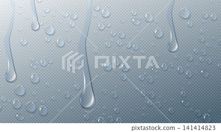 Realistic water droplets on transparent glass Realistic water droplets on transparent glass 141414823